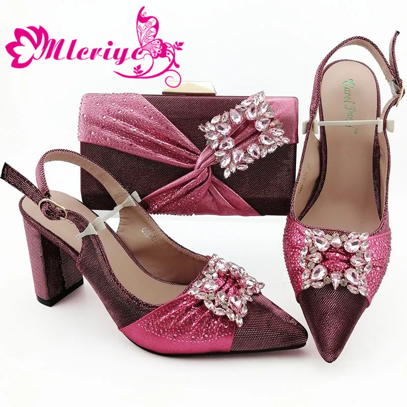 

New Arrival Elegant Nigerian Matching Sandals and Purse Set for Wedding Woman Italian Shoes and Bag Set with Shinning Crystal