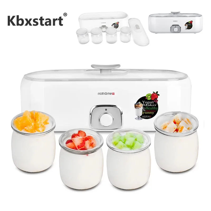 Yogurt Maker Electric With 4 Glass Cups Automatic Leben Yoghurt Rice Wine Machine Buttermilk Sour Cream Natto Fermenter 220V