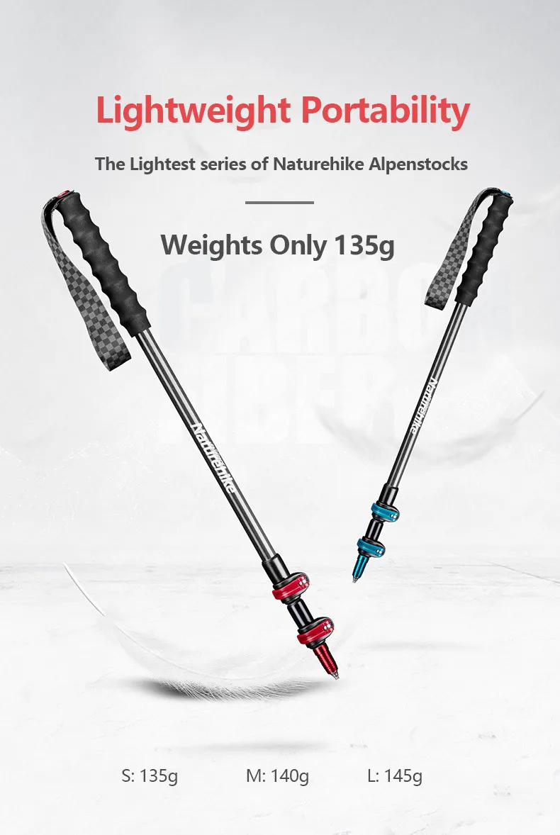 Naturehike 1PCS Carbon Fiber Trekking Pole Folding 3 Section Ultralight Lighter Hiking Cane Walking Sticks Camping