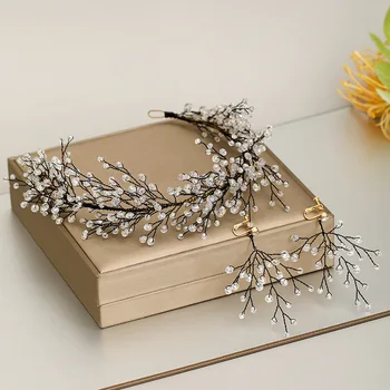 

New Mori Crystal black wire Hairband Earrings Set Wedding Hair Accessories Hairband Wholesale