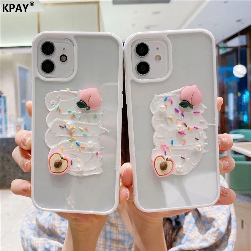 Прозрачный чехол для телефона KPAY Honey Peach iPhone 11 12 13 Pro Max 7 8 Plus XR X XS SE2 модный