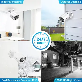 ANNKE 1080P HD-TVI Security Camera Kit 4PCS 2MP Bullet Outdoor Weatherproof Housing 66ft Super Night Vision Smart IR CCTV Camera 3