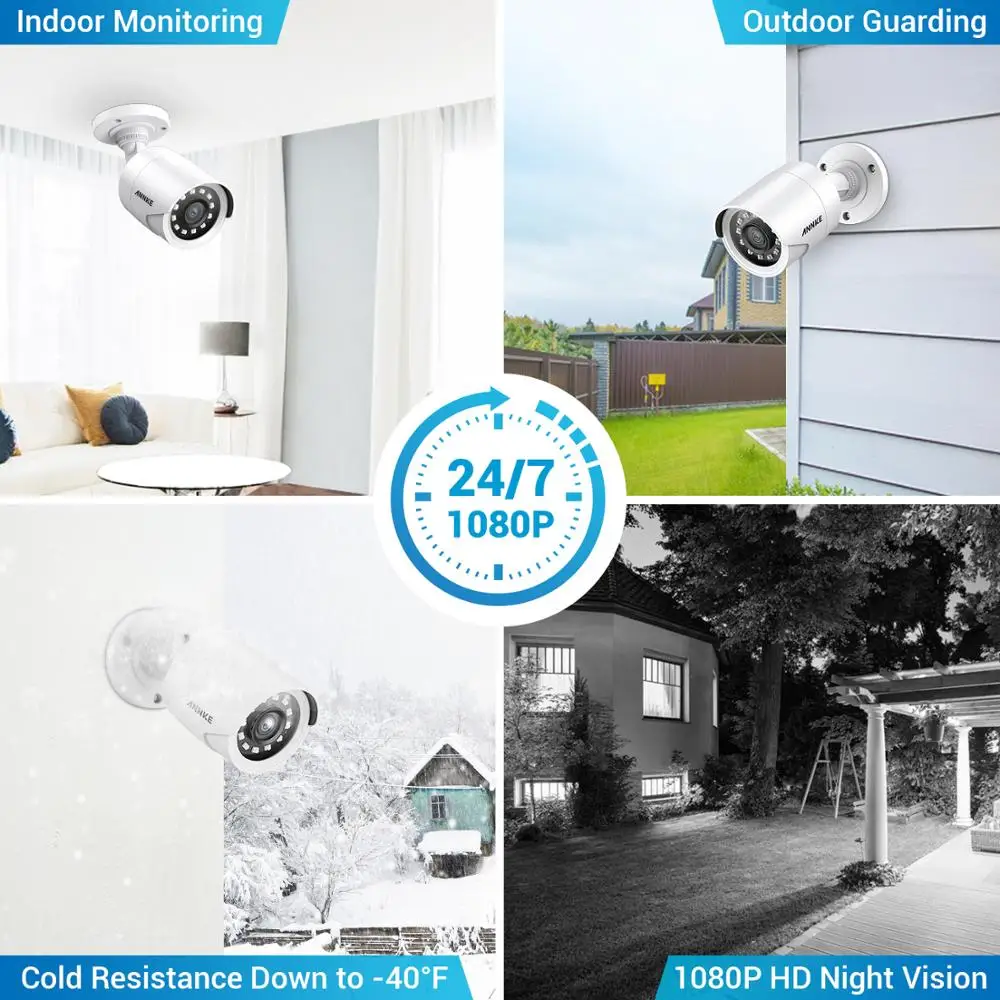 ANNKE 1080P HD-TVI Security Camera Kit 4PCS 2MP Bullet Outdoor Weatherproof Housing 66ft Super Nigh