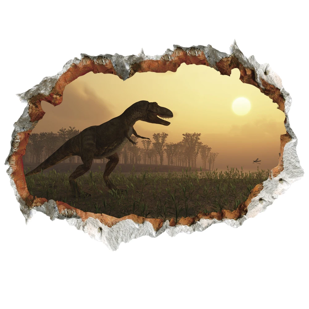 Jurassic Dinosaur Animal Broken Hole Wall Stickers For Kids Room  Home Decor Vivid Wall Decal PVC Mural Art Poster Child