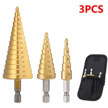 

3Pcs/set 4-32 mm 4-20 mm HSS Titanium Coated Step Drill Bit High Speed Steel Metal Wood Hole Cutter Cone Drilling Tool