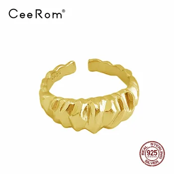 

CeeRom Fashion Uneven Surface S925 Sterling Silver Rings For Women Minimalist Opening Female Finger Rings Jewelry Bague