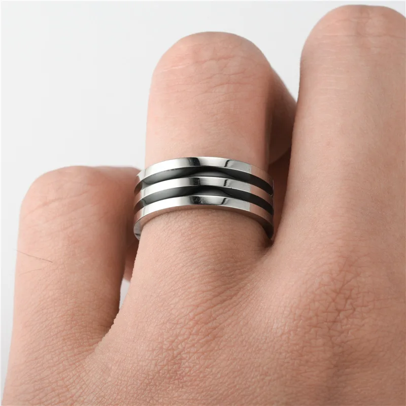 New jewelry titanium steel men's ring retro personality stainless steel dripping black oil magic ring 2