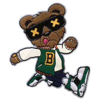 

2019 New Brown Bear Chenille Embroidered Patch for Jacket Clothes Sewing Embroidery Appliques Big