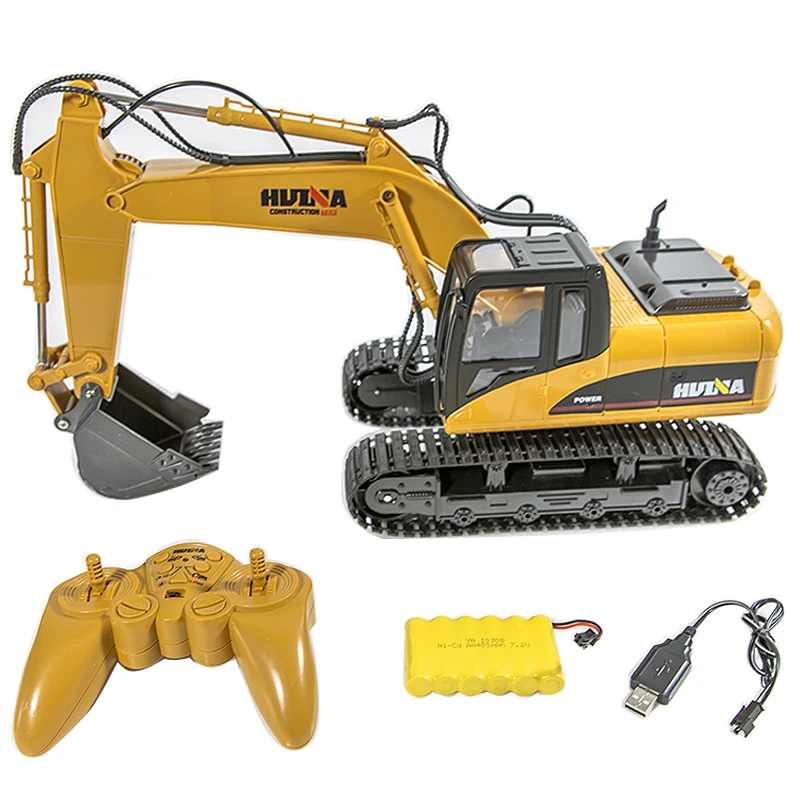 

HUINA 1550 RC Excavator Construction Vehicle Toy Alloy Model Car Crawler 1/14 15CH 680 Degree Rotation Alloy Bucket RC Excavator