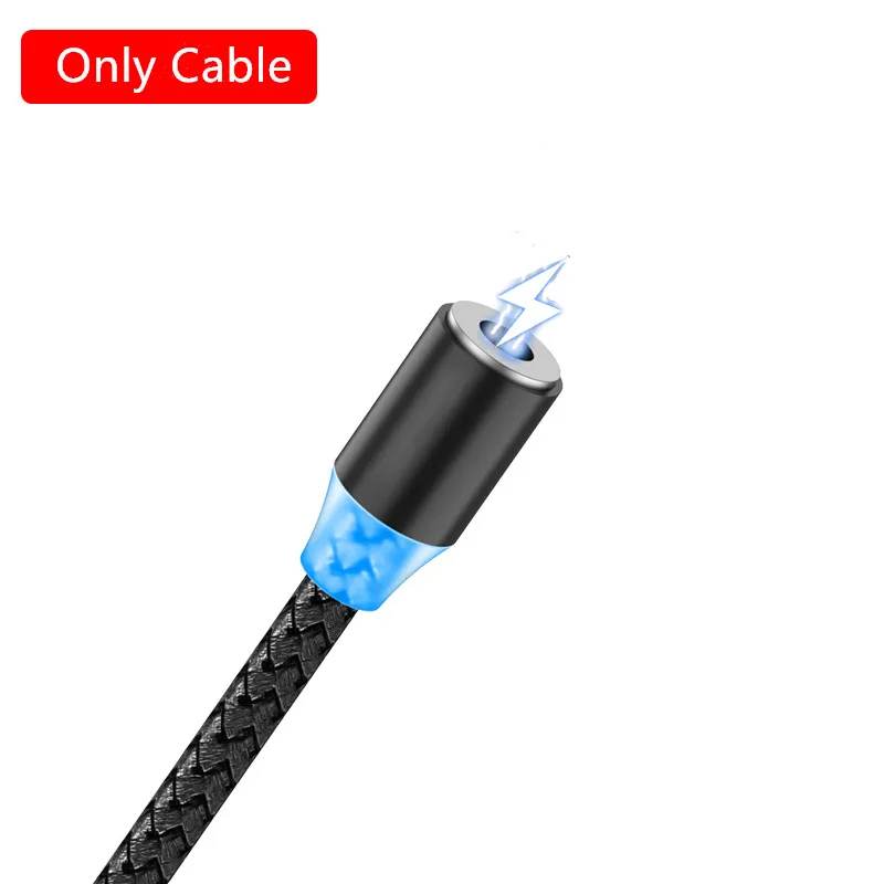 Магнитный usb-кабель ROCK для быстрой зарядки, кабель Micro USB C type C, зарядное устройство для Xiaomi Redmi Note 8, iPhone XR, samsung S9, huawei, 1 м, 2 м - Цвет: Only Black Cable