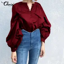 Celmia Women Long Lantern Sleeve Blouses 2020 Autumn O Neck Buttons Tops Female Office Shirts Party Work Blusas Plus Size S-5XL Celmia Women Long Lantern Sleeve Blouses 2020 Autumn O Neck Buttons Tops Female Office Shirts Party Work Blusas Plus Size S-5XL