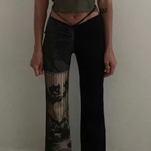 

Gothic Y2k Women's Pants Punk Sexy Waist Tether Suckling Tie Dye Printing Contrast Color Stitching Woman Trousers Street Wear