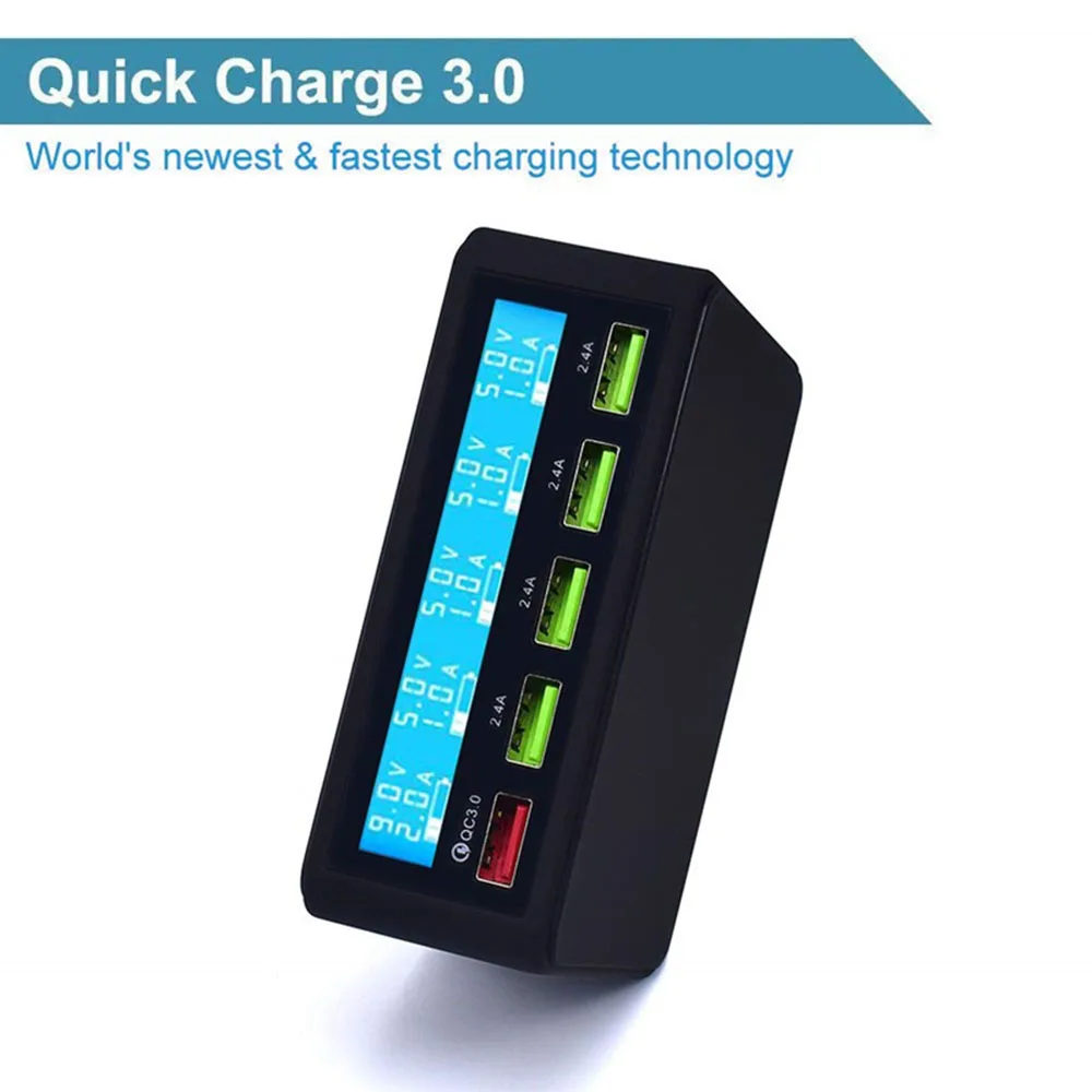 Мульти USB зарядное устройство 5 портов Мульти USB деформация Быстрая зарядка QC 3,0 lcd Напряжение Ток дисплей быстрое зарядное устройство s станция для смартфонов