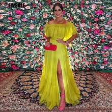 

Fivsole 2021 Orange Tulle A Line Evening Dress 3D Flowers Straps Tiered Bow Shoulder Buttons Front Ankle Length Party Prom Gowns