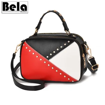 

BelaBolso Luxury Rivet Small Bag Shoulder Bag For Women Bag Star Style Brand Crossbody Bag Female Panelled Bag PU Leather HMB710