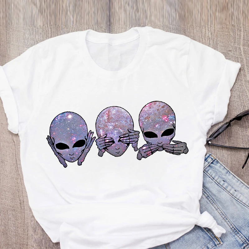 Женская футболка с рисунком из мультфильма Alien Space забавная летняя принтом топы