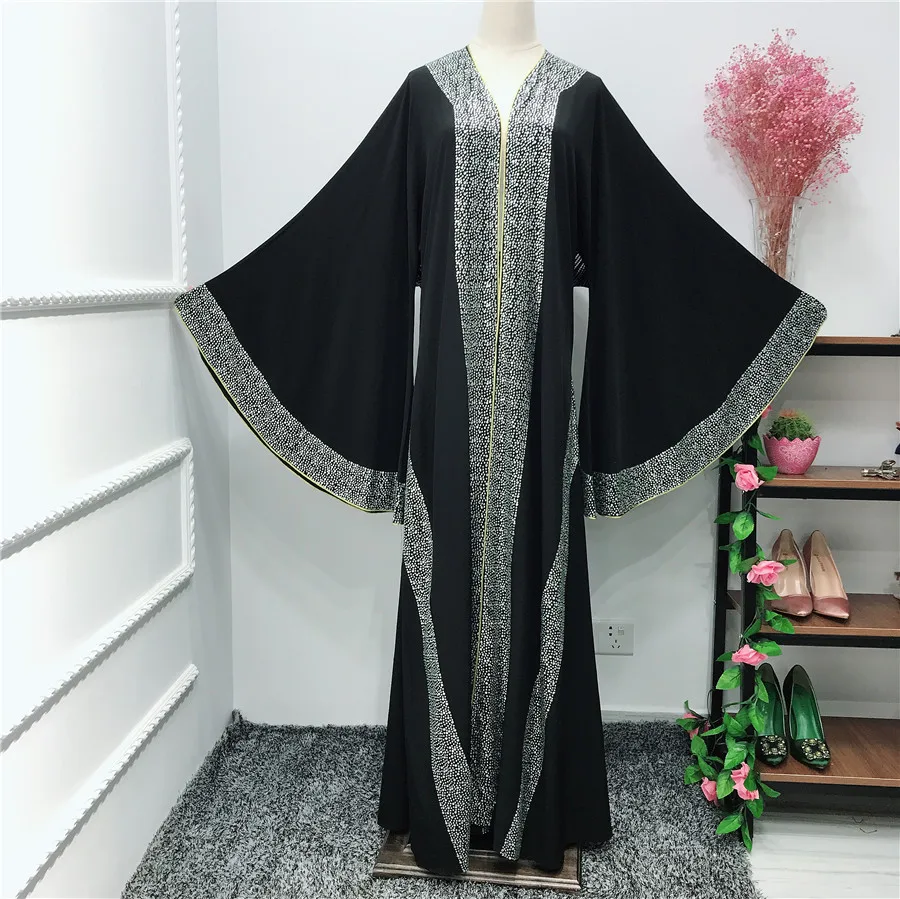 Элегантный Дубай арабское мусульманское женское платье абайя инкрустированное ярким камнем ислам кафтан рукав "летучая мышь" кафтан длинный исламский халат одежда