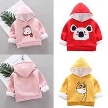 Толстовка с капюшоном и рисунком коалы; топы; Одежда для новорожденных девочек; зимние плотные толстовки с капюшоном; пуловер; свитер для маленьких девочек
