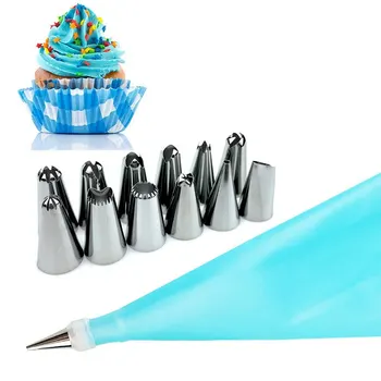 

14 PCS/Set Silicone Icing Piping Cream Pastry Bag + 12 PC Stainless Steel Nozzle Pastry Tips Converter DIY Cake Decorating Tools
