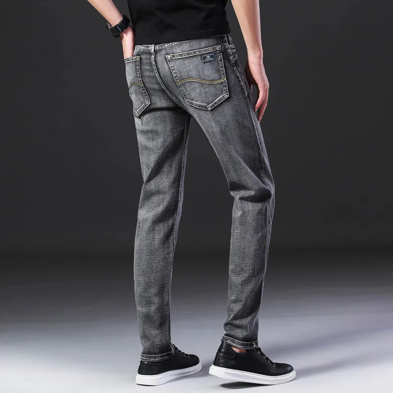 Summer Men's Jeans Thin Grey Business Fashion Stretch Denim Straight Pants Male Trousers men jeans mens jeans business jeans jeans trousers elastic jeans denim trousers