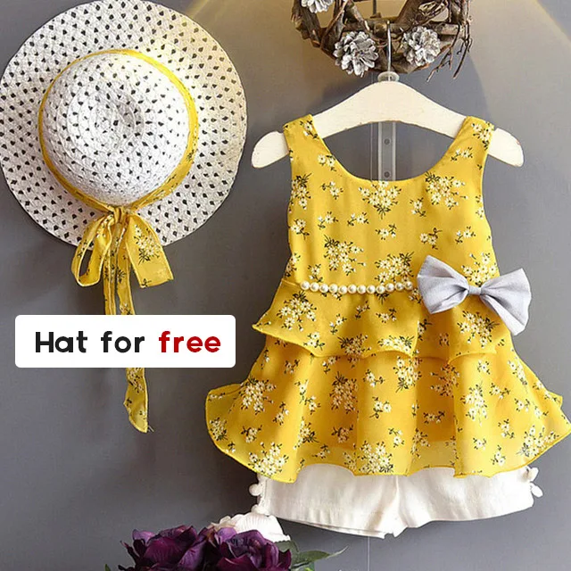 AX1131 yellow Bear leader/платья для девочек коллекция года, одежда принцессы для девочек платье с цветочным рисунком комбинированное газовое многослойное платье и шляпа, 2 предмета, для детей возрастом от 2 до 6 лет - Цвет: AX1131 yellow