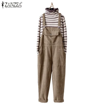 

Women's Jumpsuits ZANZEA Corduroy Vintage Jumpsuit Plus Size Wide Leg Pants Playsuits Solid Overalls Rompers Suspender Jumpsuit