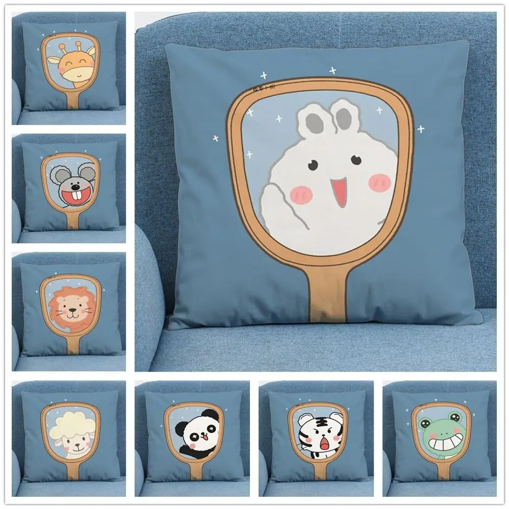

Painting Small Animals / Little Girl Pillow Covers For Sofa Home Decor Soft Short Plush Cushion Case Throw Pillow Case 45x45cm