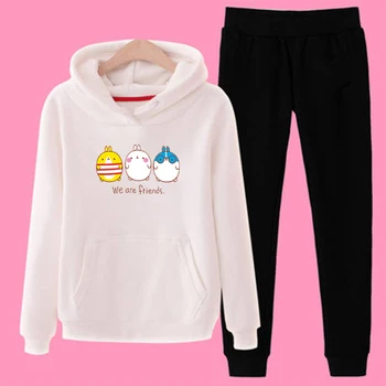 

t03 3xl lovely cartoon Hoodies Pant Clothing Set Casual 2 Piece Set Warm Clothes solid Tracksuit Women Set Top Pants Ladies Suit