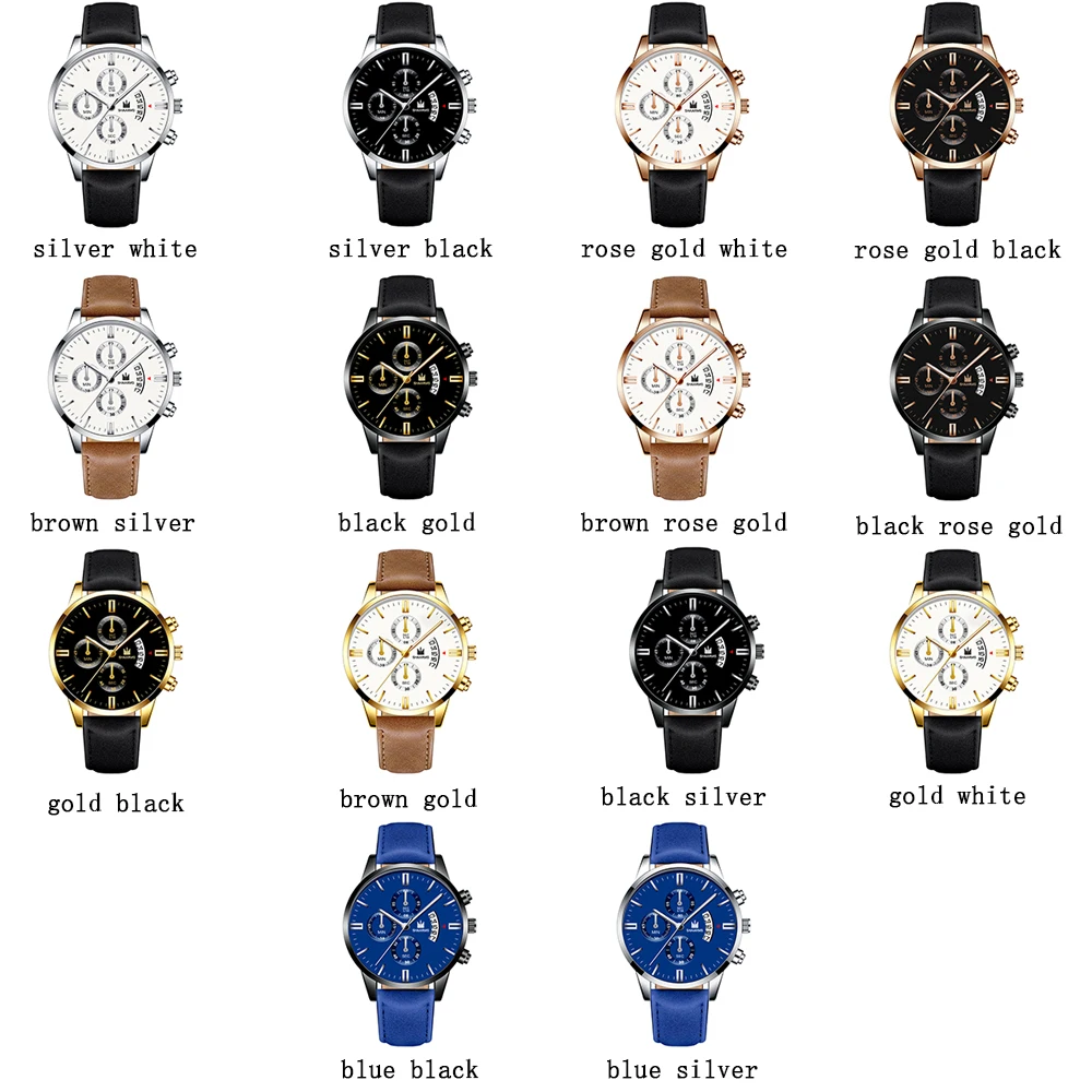 Мужские роскошные кожаные часы, модные кварцевые наручные часы с искусственным хронографом и календарем, деловые повседневные часы для мужчин, Прямая поставка