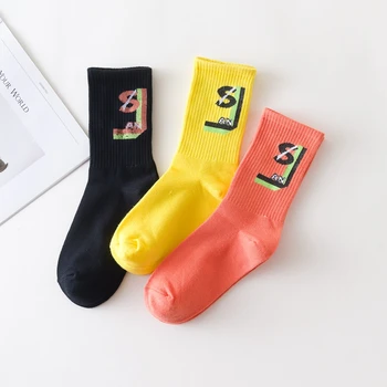 

Women Girls Harajuku Long Crew Socks Letter S Simple Cotton Street Fashion Hip hop Happy socks dropshiping Red yellow black Sox