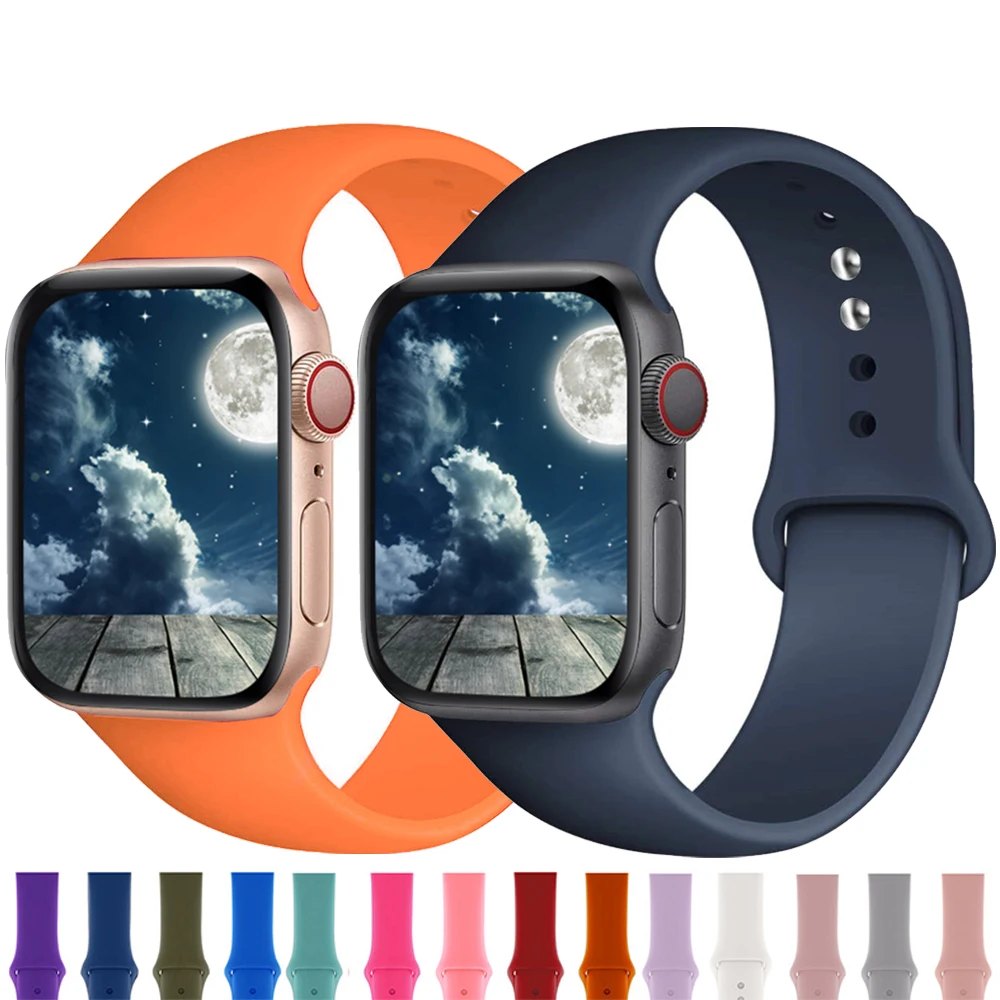 Ремешок силиконовый для Apple Watch band 44 мм 42 40 38 мягкий резиновый браслет наручных