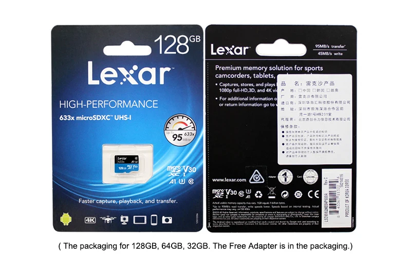 Оригинальный Lexar 128 GB Micro SD 16 GB 32 ГБ Памяти высокоскоростная карта до Max 95 м/с 64 Гб Class10 633x картао де memoria TF флэш-карты