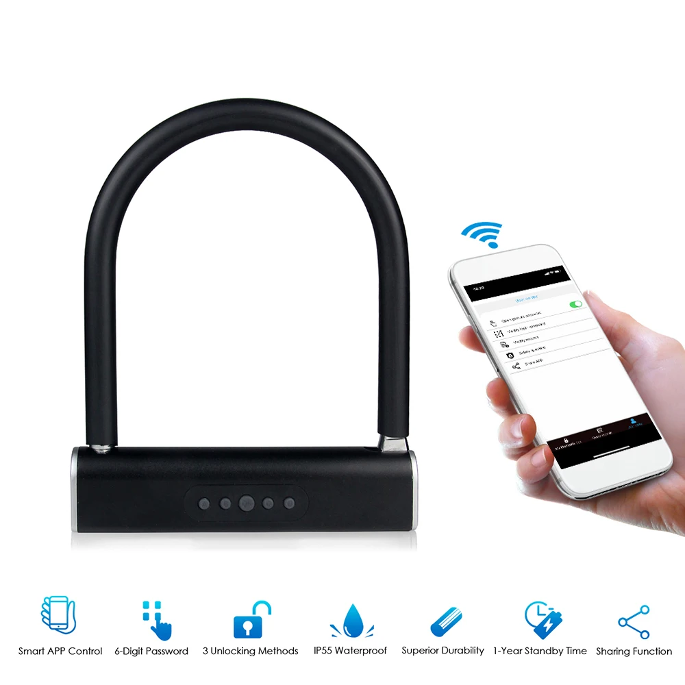 Замок для велосипеда U с защитой от кражи Smart Keyless APP/клавиатура пароль