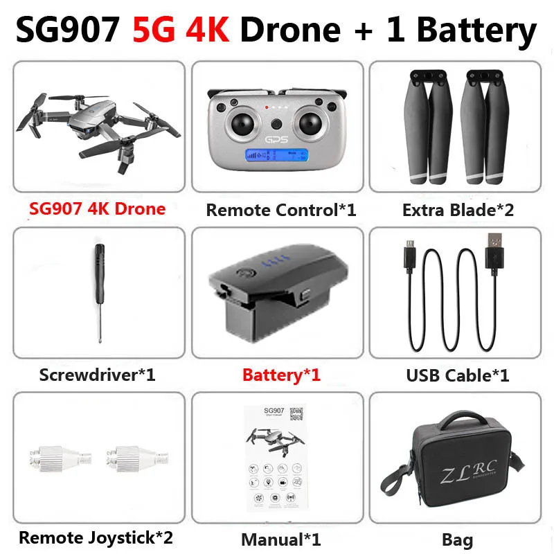 SG907 5G gps складной Профессиональный Дрон с двойной камерой 1080P 4K HD 50X ZOOM WiFi FPV широкоугольный Радиоуправляемый квадрокоптер вертолет игрушки - Цвет: 5G 4K 1B Bag