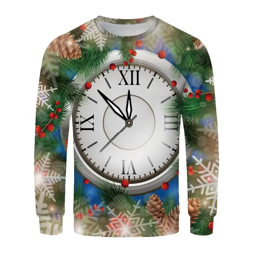 Christmas Couple's 3-D Printed Men and Women Tops Cotton Long-sleeved T Shirt Round Collar Christmas Blouse Casual Tee 4S13 (9)