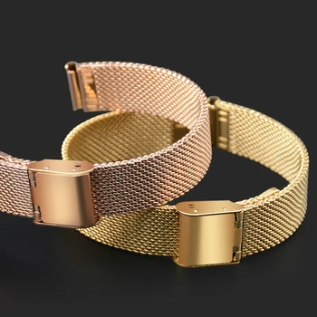 

Brand Rose Gold Stainless Steel Watch Band 14mm Milan Mesh Watchband 14mm Women Bracelet Gold Metal Strap For Slim Watch Band