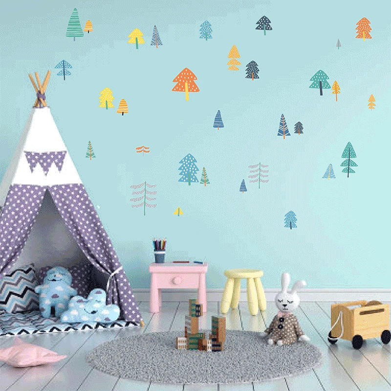 

Colorful Woodland Pine Tree DIY Wall Sticker Nursery Art Decor Forest Vinyl Wall Decals For Kids Room Natural Wall Decoration