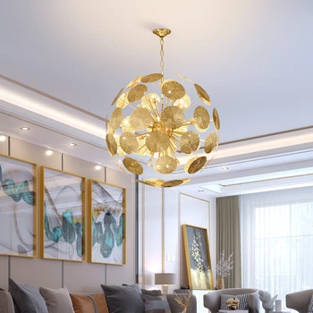

New Luxury Creative Copper Chandelier Lighting For Living Room Home Decoration LED Lamp Modern Round Cristal Lustre Fixtures