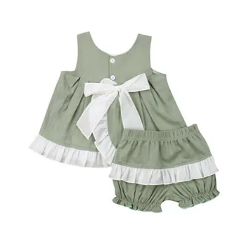 

Summer Toddler Infant Newborn Baby Girl Kid T-shirt Vest+Pants Clothes Outfit Bow bread pants