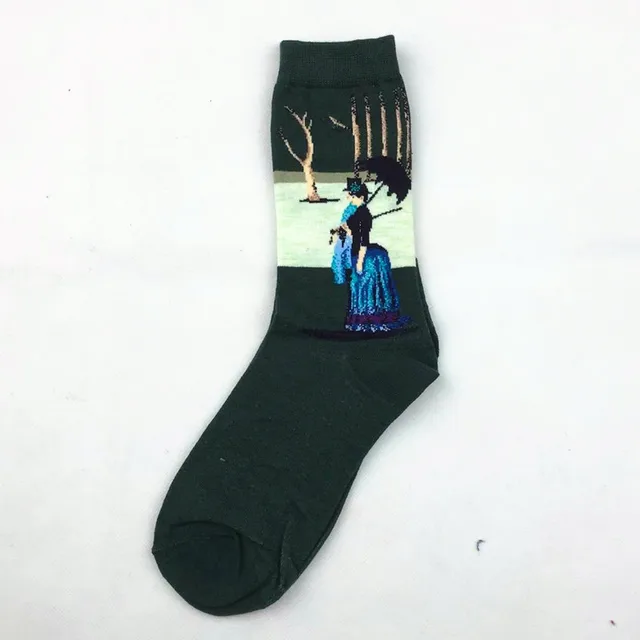 1 pair Hot Sale Classic Autumn Winter Retro Women Personality Art Van Gogh Mural World Famous Painting Female Sock Oil Socks 17