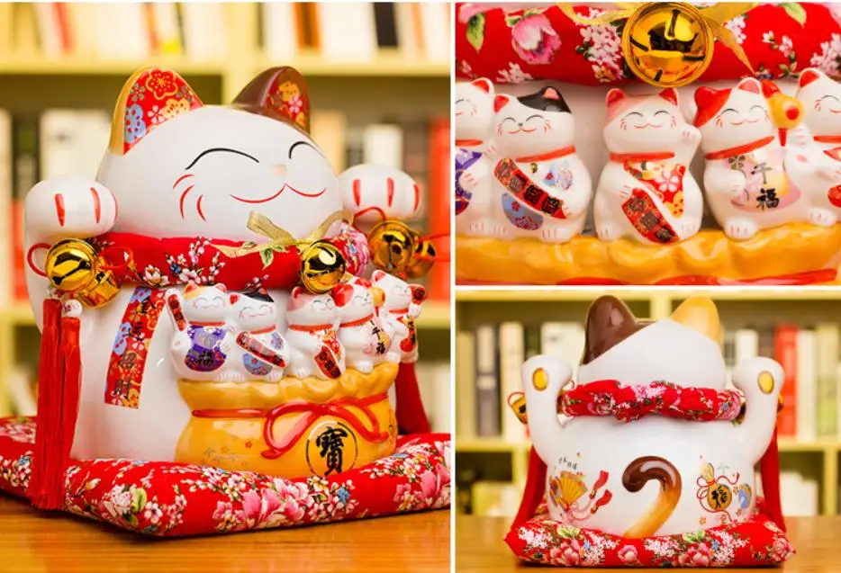 Большой керамический Счастливый Кот Maneki Neko украшение касса магазин открытие подарок творческий японский развевающаяся лапа орнамент бум бизнес