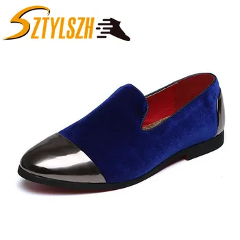 

Spring And Autumn Men Velvet Loafers Party Wedding Shoes Europe Style Black Blue Round Toe Slippers Driving Slip-On Moccasins