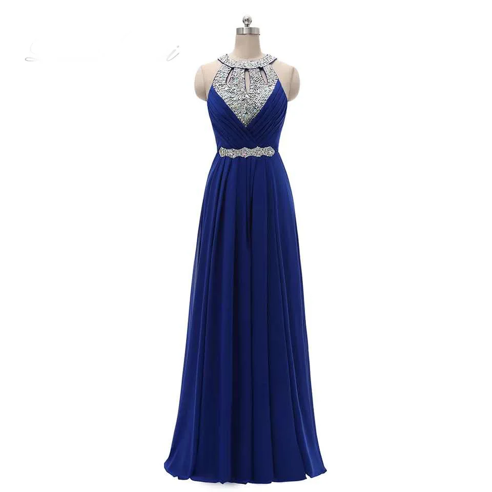 African Waist Beads Bridesmaid Dress Plus Size Blue Chiffon Braidmaid Dresses Long Dress For Wedding Party Brides Maid Dresses