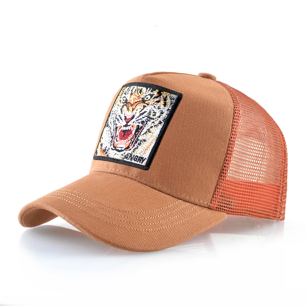 Embroidery Tiger Roar Baseball Caps men Outdoor sun visor cap sun hats for women Animal pattern Mesh hat Cotton bone Hip Hop cap brown leather baseball cap