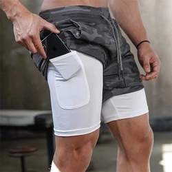 Short de Sport 2 en 1 pour hommes, motif camouflage, séchage rapide, à Double couche, pour course, Fitness, Jogging, entraînement, 2021 
