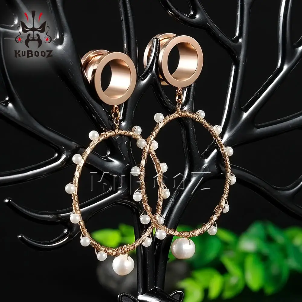 New Fashion Drop Shape Trangle Pearl Ear Piercing Tunnels Ear Dangle Plugs Body Jewelry Ear Gagues Gift For Women Wholesale