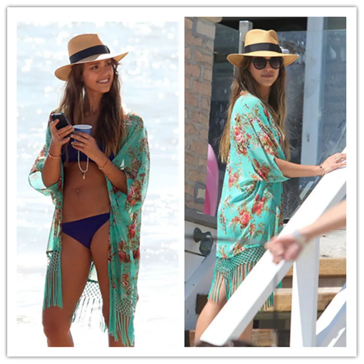 

Floral Print Bikini Cover Up Beach Woman Tassel Plus Size Beach Bathing Suit Beachwear Shirt Vacation Sun Protection Cardigans