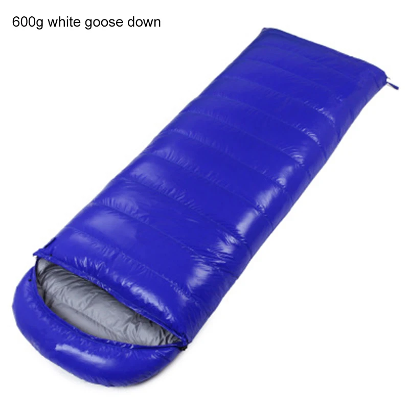 Blue 600g Goose Down Открытый Кемпинг вниз белый гусиный пух сплайсинга двойной спальный мешок для взрослых утолщение конверт Тип спальный мешок заполнение 400 г-1200 г - Цвет: Blue 600g Goose Down