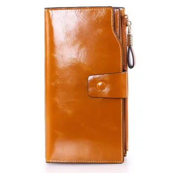 

New Oil Wax Lady's Wallet Long Women's Large Money Clip Men's Wallet