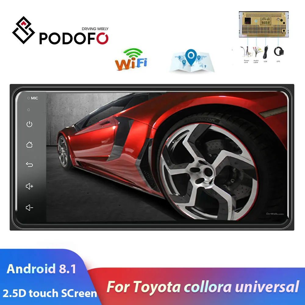Podofo 2 din Android 8 1 радио GPS автомобильный мультимедийный плеер 2Din универсальный для